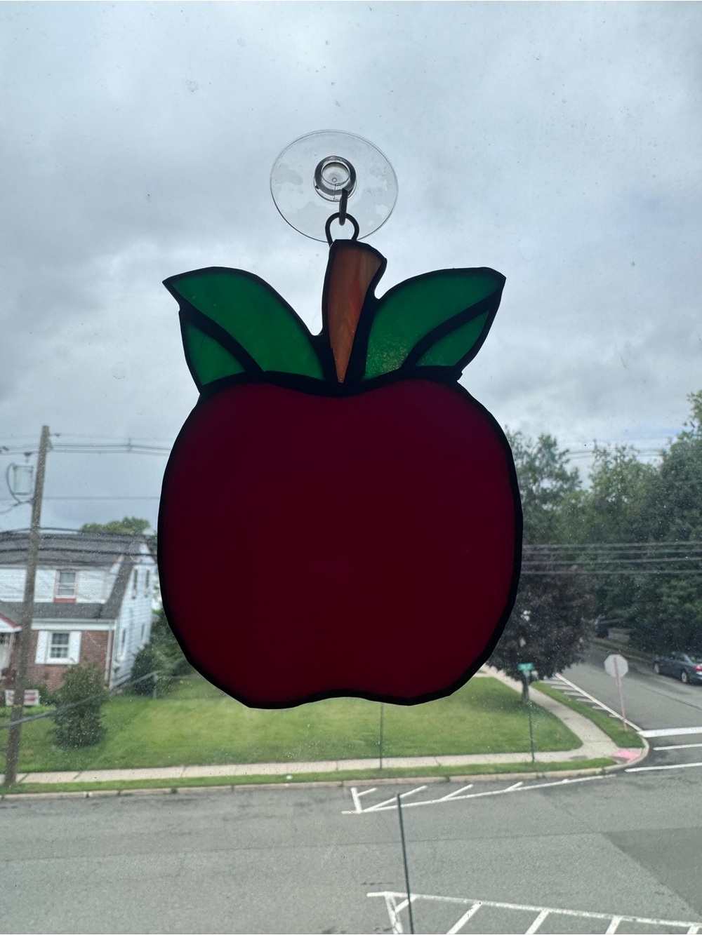 Handmade Red Apple Stained Glass Suncatcher by